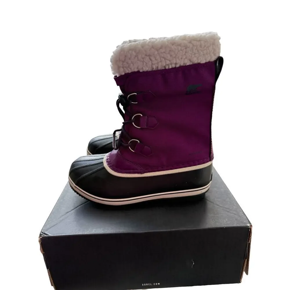 Sorel Youth Wild Iris Dark Plum Yoot Pac Nylon Snow Waterproof Boots Size 7